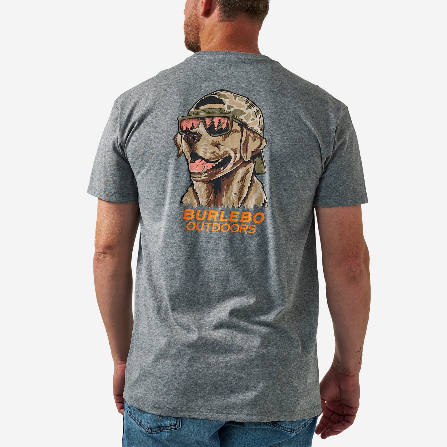 BURLEBO SHORT SLEEVE TEE - MALLARD CAMO DOG - DARK HEATHER GREY