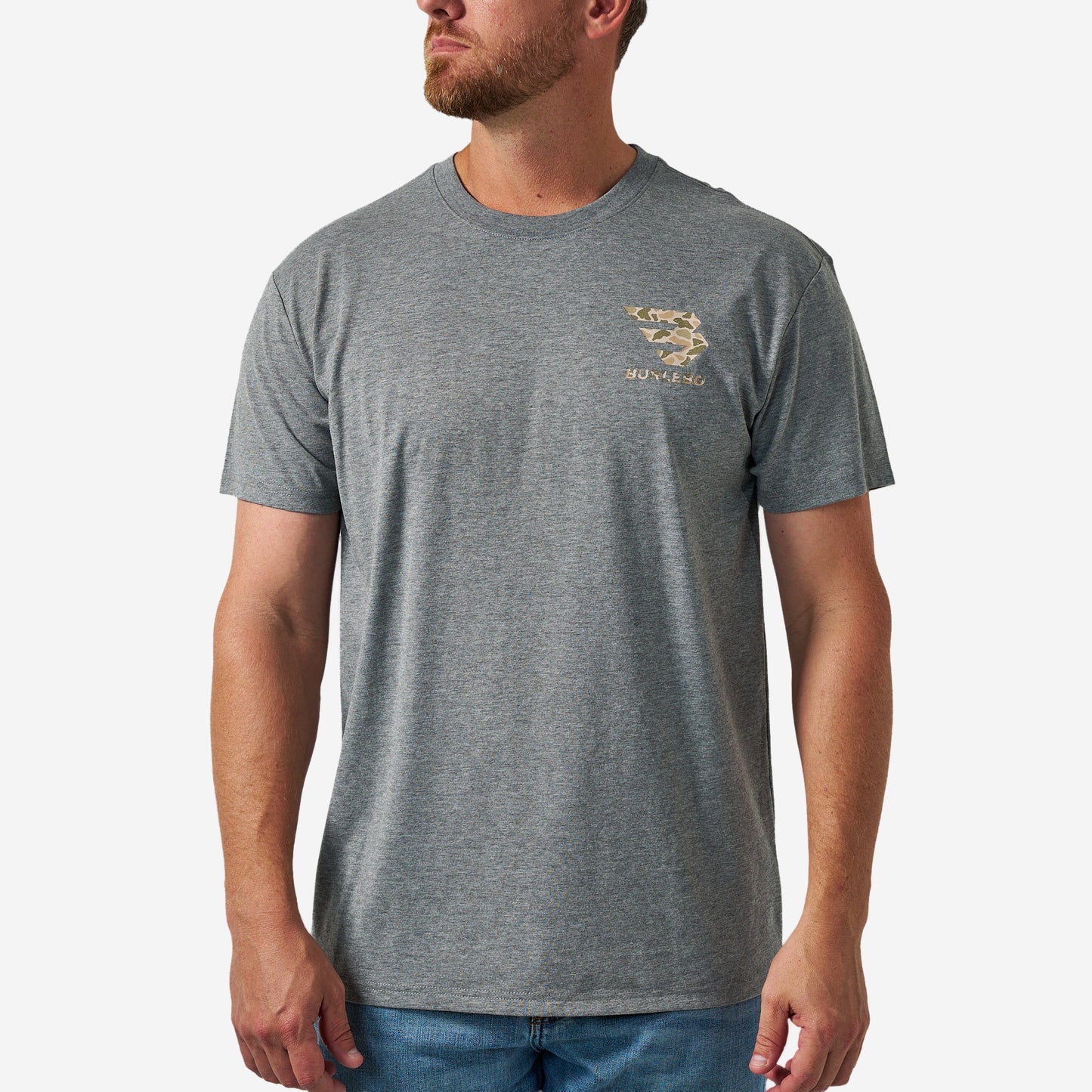 BURLEBO SHORT SLEEVE TEE - MALLARD CAMO DOG - DARK HEATHER GREY