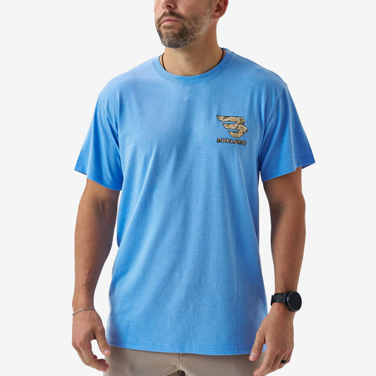 Burlebo Adult Short Sleeve Tee - MALLARD CAMO DOG- HEATHER PERIWINKLE