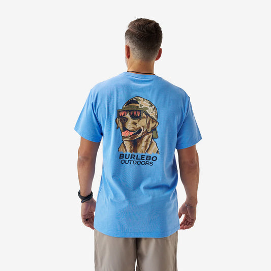 Burlebo Adult Short Sleeve Tee - MALLARD CAMO DOG- HEATHER PERIWINKLE