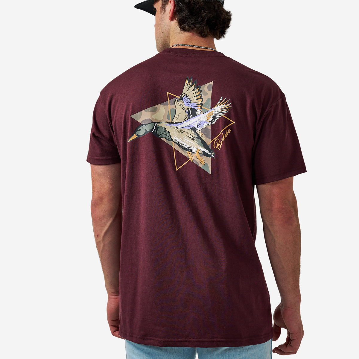 BURLEBO SHORT SLEEVE TEE - PINTAIL TRIANGLE DUCK - MAROON
