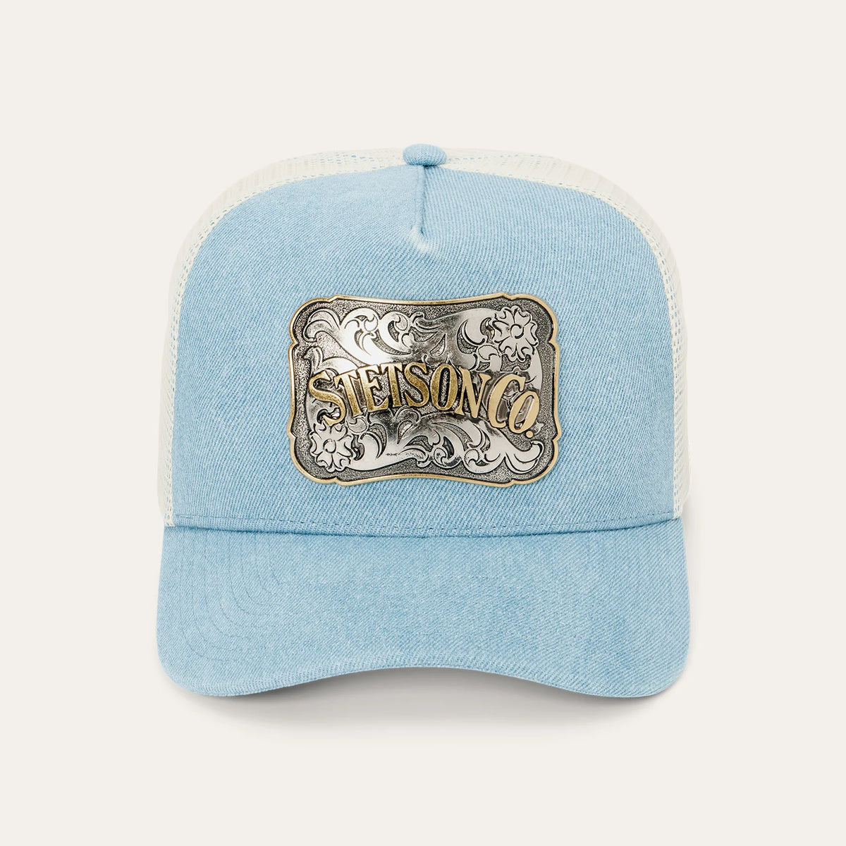 STETSON DENIM PLAQUE TRUCKER HAT - BLUE