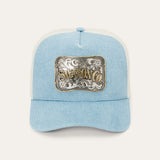 STETSON DENIM PLAQUE TRUCKER HAT - BLUE