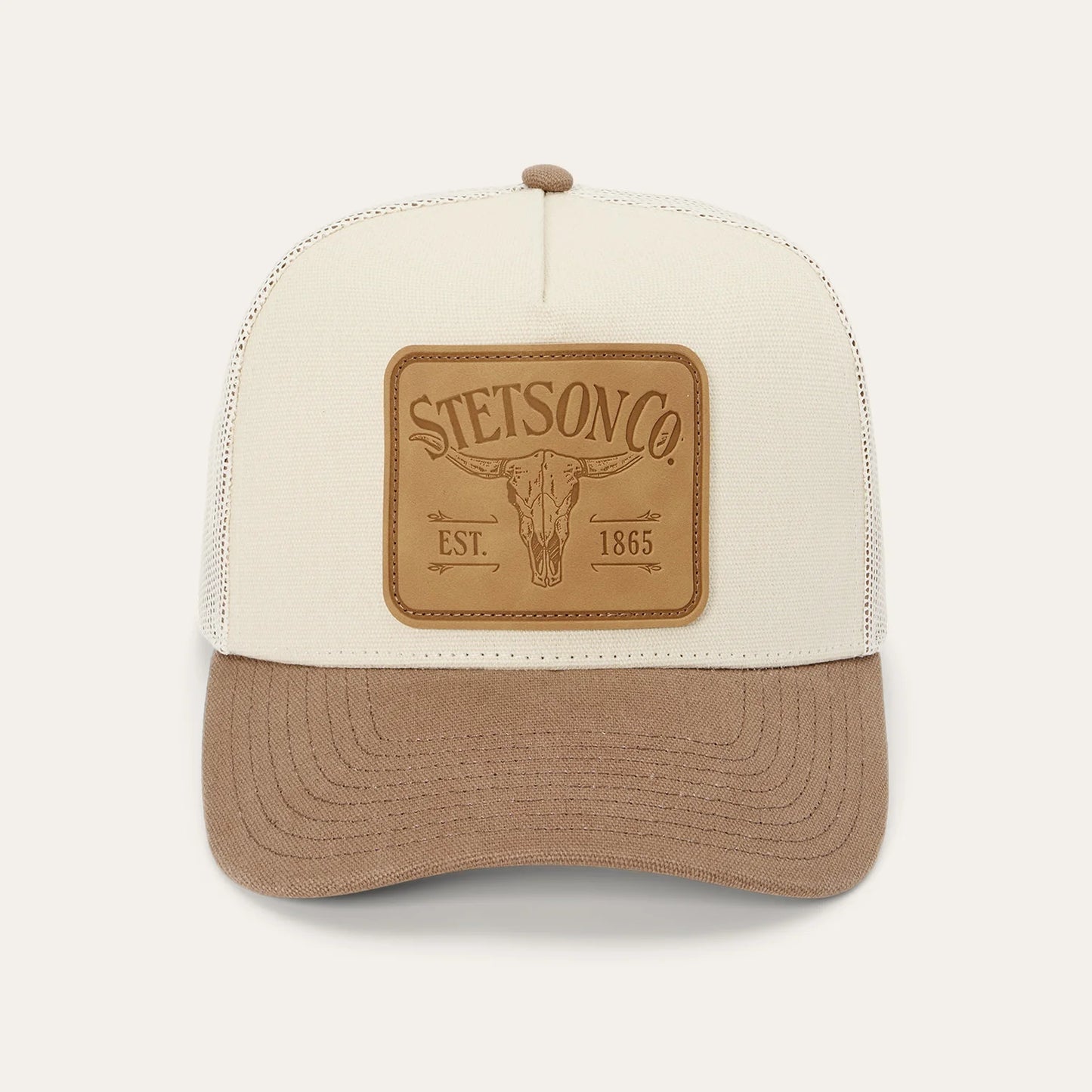 STETSON LONGHORN PATCH TRUCKER HAT -  White/Tan