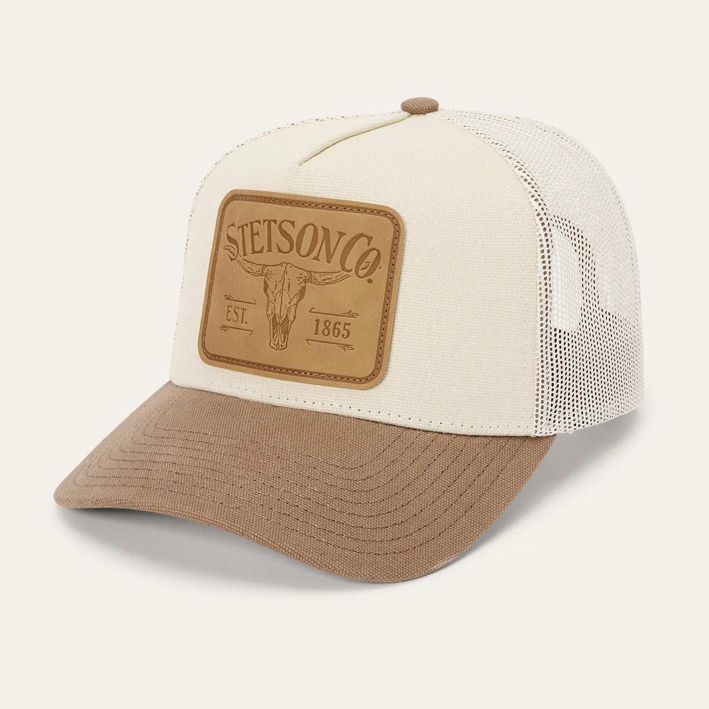 STETSON LONGHORN PATCH TRUCKER HAT -  White/Tan