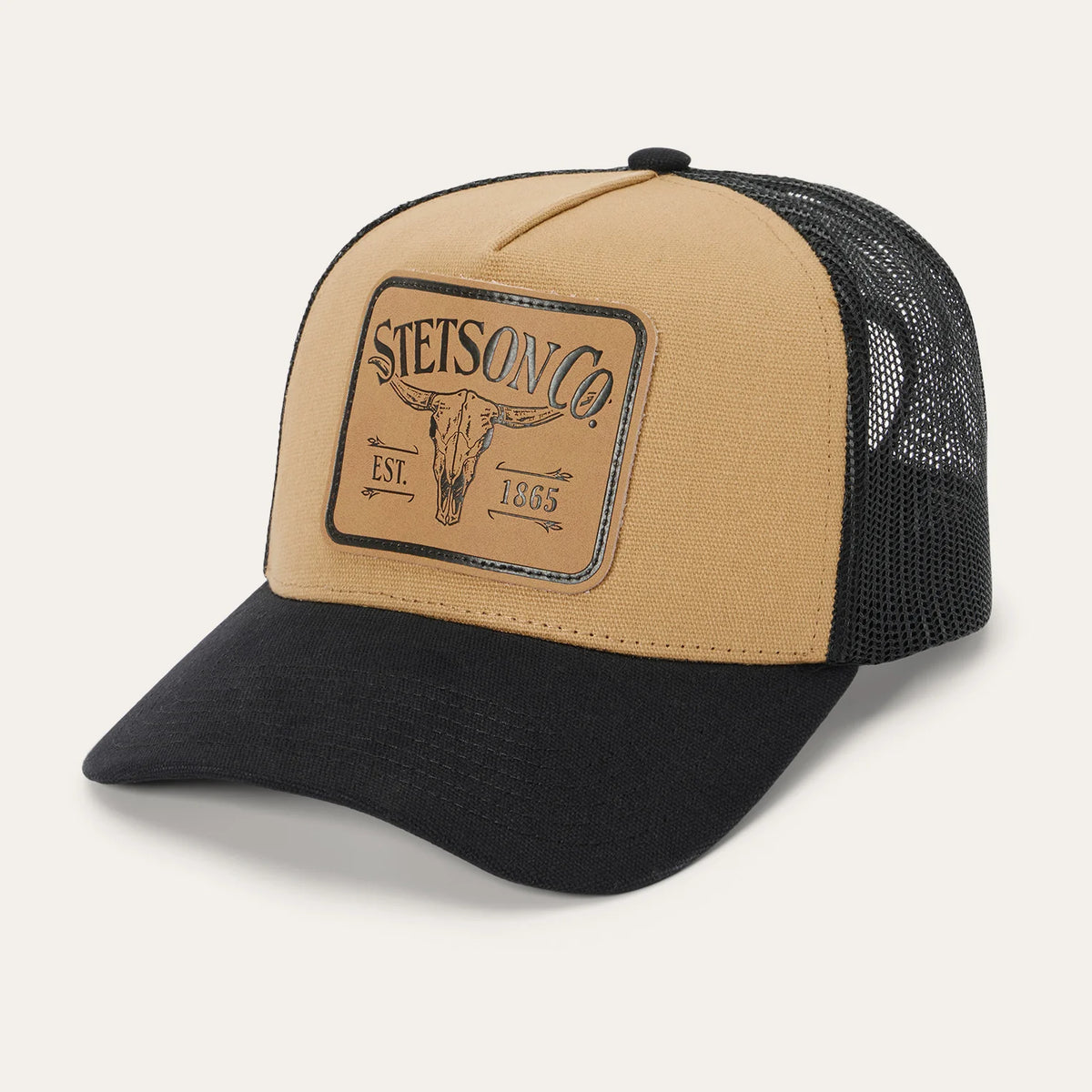 STETSON LONGHORN TAN/BLACK PATCH TRUCKER HAT