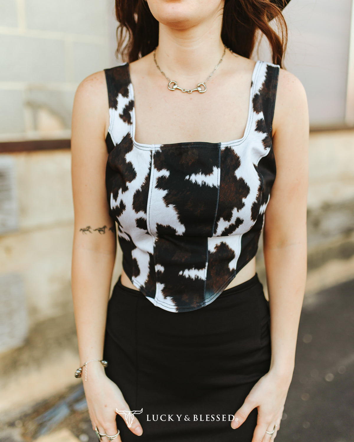 CORSET COWPRINT PRINT TOP