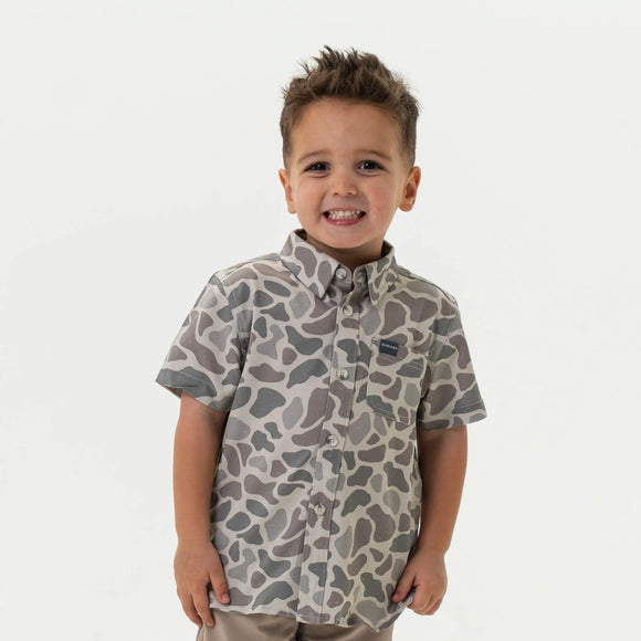 Burlebo Youth Performance Button Up - Classic Deer Camo
