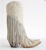CORRAL WOMEN'S WHITE LAMB OVERLAY EMBROIDERY FRINGE WESTERN BOOTS  - C3955