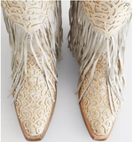 CORRAL WOMEN'S WHITE LAMB OVERLAY EMBROIDERY FRINGE WESTERN BOOTS  - C3955