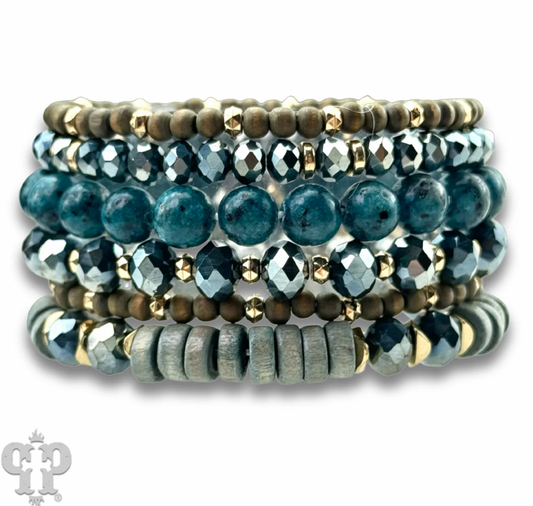 PINK PANACHE Artsy stone and clay bead bracelet - B320BLU