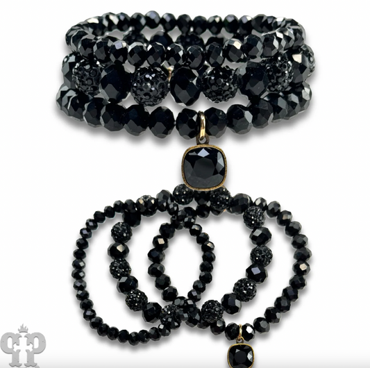 PINK PANACHE Pave ball and glossy glass bead bracelet with a crystal from Swarovski - B219BBL