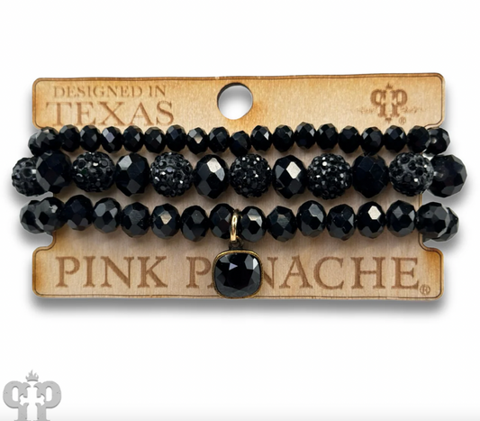 PINK PANACHE Pave ball and glossy glass bead bracelet with a crystal from Swarovski - B219BBL