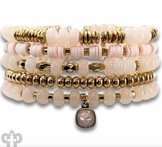 PINK PANACHE Five strand mixed shape bracelet set with Austrian crystal - B234BRW