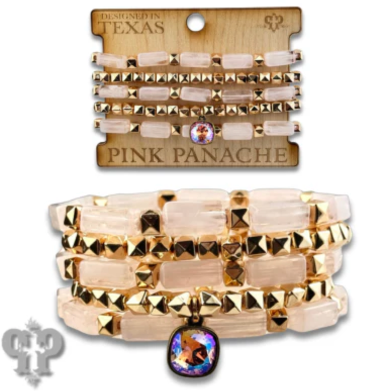 PINK PANACHE Square tube acrylic bead stacked bracelet, Austrian crystal - B167BLR