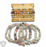 PINK PANACHE Faceted bead multi-strand bracelet stack, rhinestone cross - B185GPK