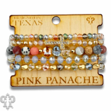 PINK PANACHE Faceted bead multi-strand bracelet stack, rhinestone cross - B185GPK