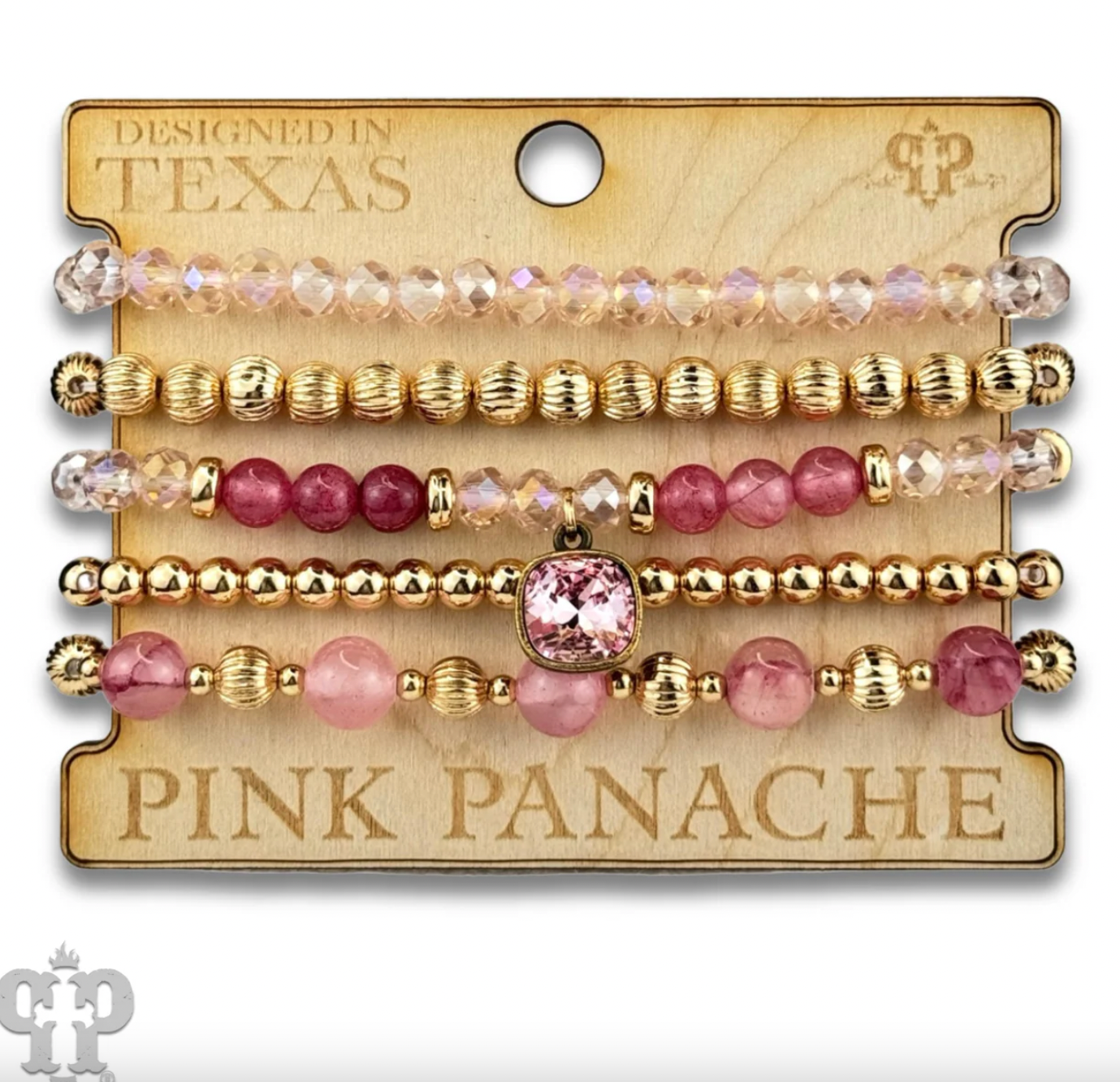 PINK PANACHE Gold and glass bead bracelet with Austrian crystal - B224BLR