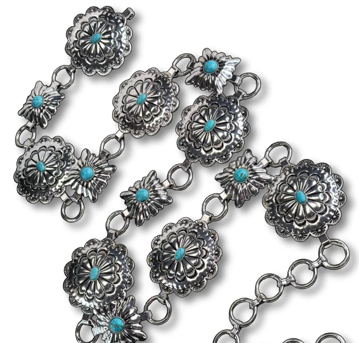 Western Round and Square Concho Link Belt - Silver S/M and L/XL