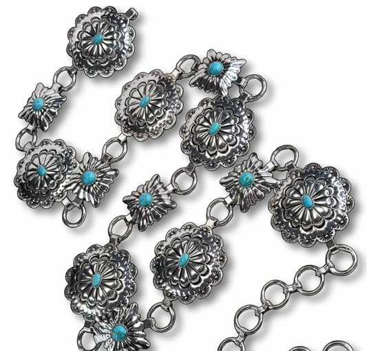 Western Round and Square Concho Link Belt - Silver S/M and L/XL