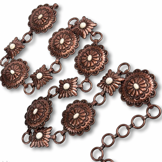 Western Round and Square Concho Link Belt - Bronze S/M and L/XL