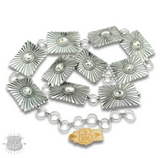 Western Carved Rectangle Concho Linked Belt with Oval Rhinestone - Silver S/M and L/XL