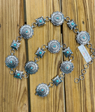 Western Round and Square Concho Link Belt - Silver S/M and L/XL