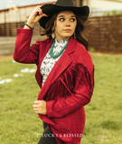 RED CONCHO BUTTON DOWN FRINGE LAPEL BLAZER