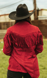 RED CONCHO BUTTON DOWN FRINGE LAPEL BLAZER