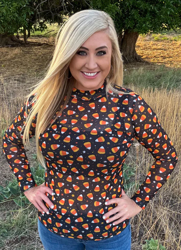 CANDY CORN MESH TOP