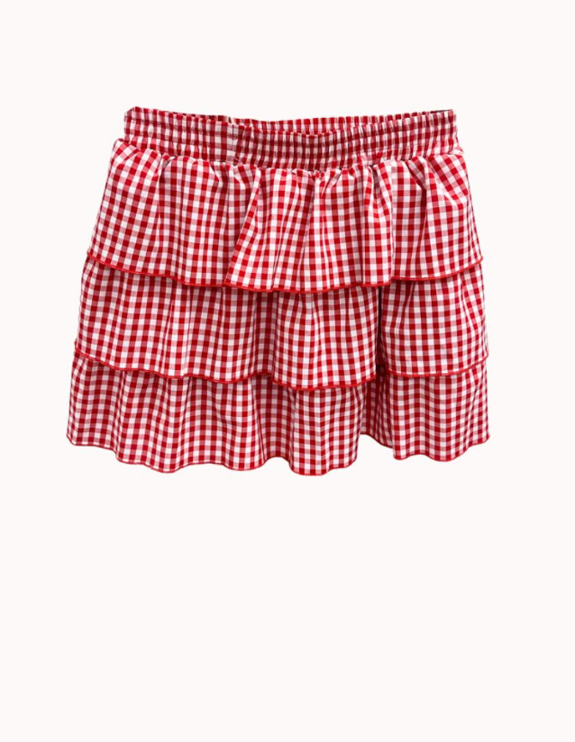Girls' Red Gingham Ruffle Skirt with Shorts