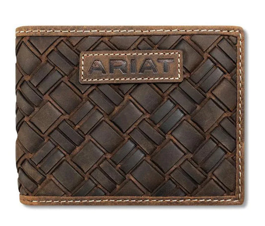 ARIAT BIFOLD WALLET BASKET WEAVE MEDIUM BROWN