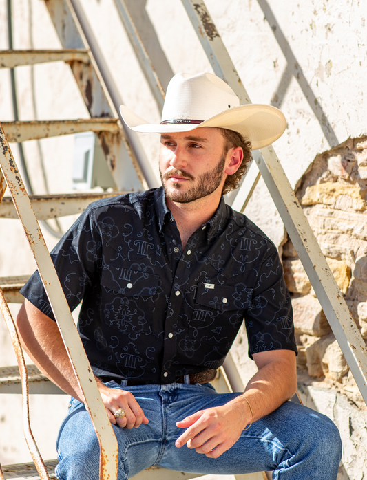 FERRELL MEN'S CARSON SHORT SLEEVE PEARL SNAP SHIRT - BLACK