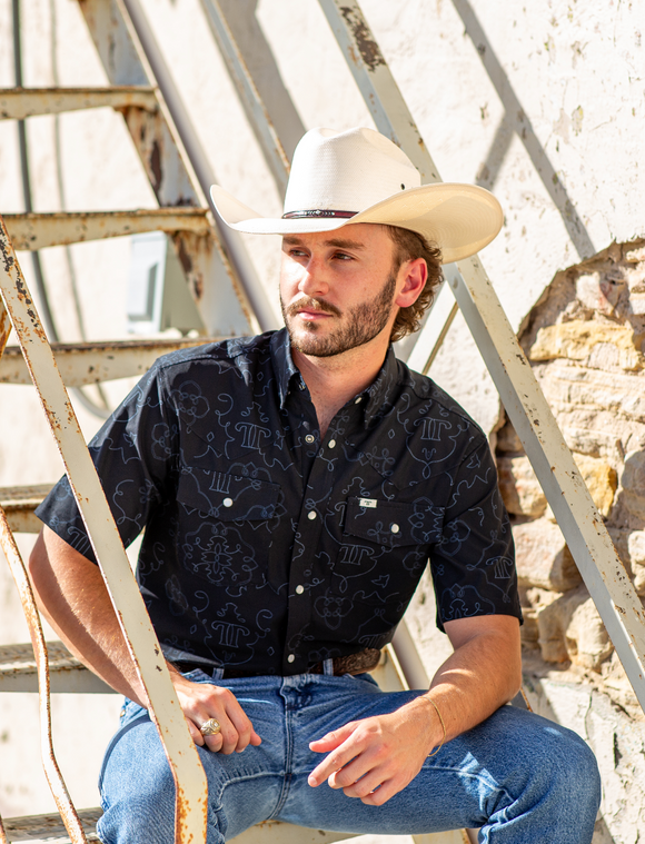 FERRELL MEN'S CARSON SHORT SLEEVE PEARL SNAP SHIRT - BLACK