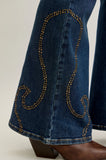 JUDY BLUE HIGH WAIST FLARE WESTERN STUD DETAIL JEAN - MEDIUM STONE