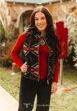 BLACK RED AZTEC QUILTED LINED ZIP-UP VEST