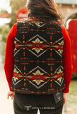 BLACK RED AZTEC QUILTED LINED ZIP-UP VEST
