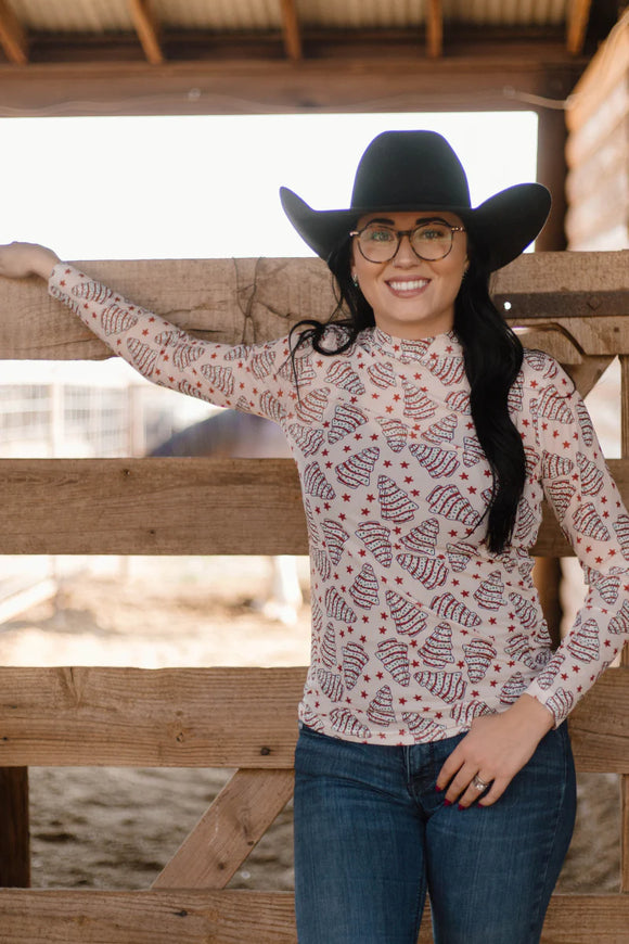 SNOWFLAKES AND TREE CAKES MESH TOP