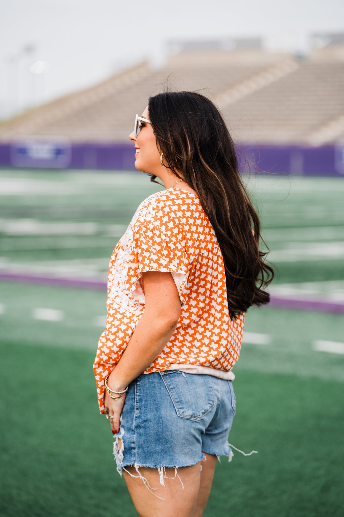 burnt orange polka dot top