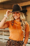 WESTERN BUCKLE CAMEL STRETCH STUDDED BODYSUIT