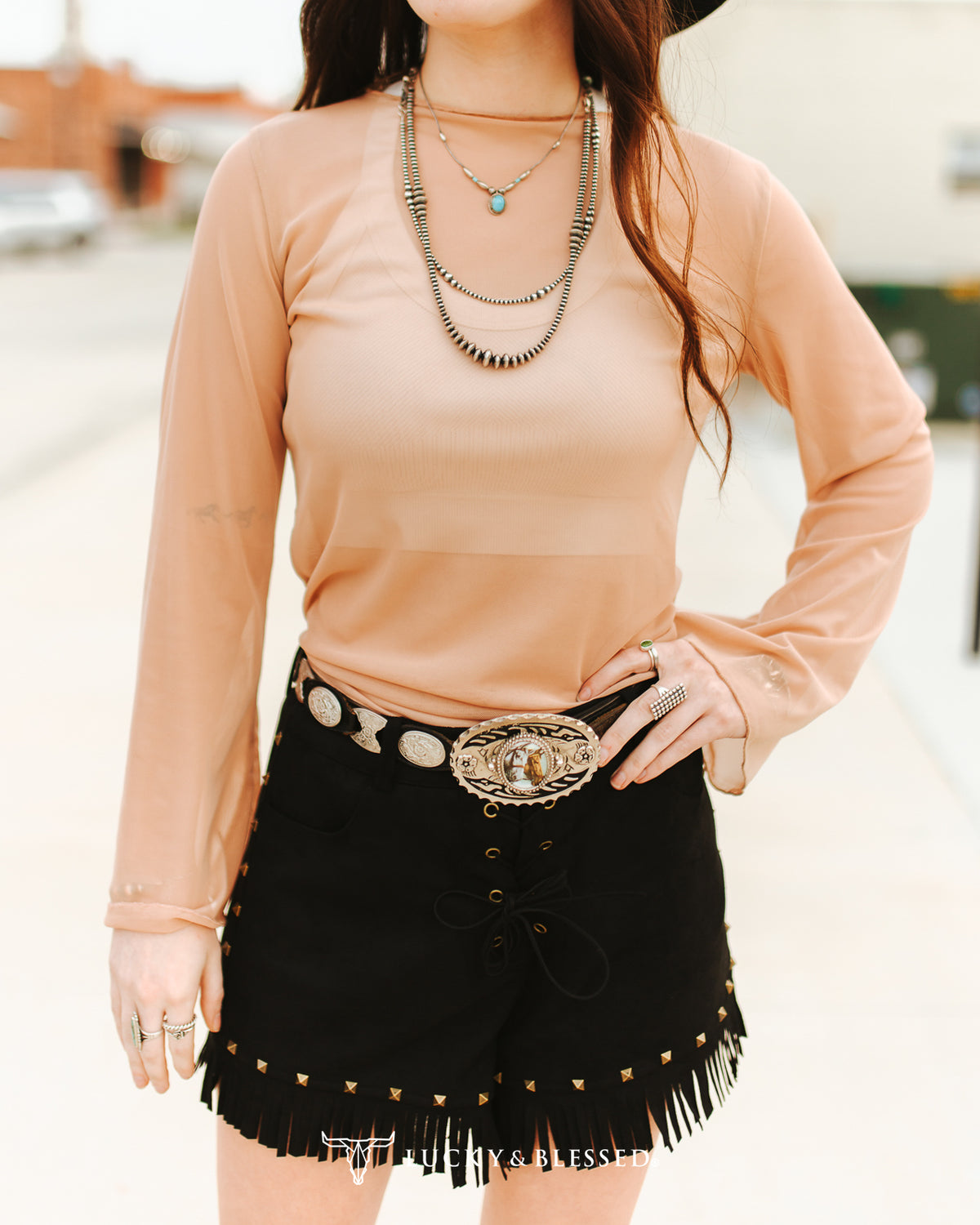 CREAM LONG SLEEVE MESH TOP