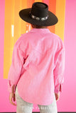 HOT PINK CORDUROY BUTTON DOWN RHINESTONE FRING FRONT POCKET SHACKET