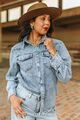 STONE WASH MINERAL WASH PEARL SNAP LONG SLEEVE SHIRT