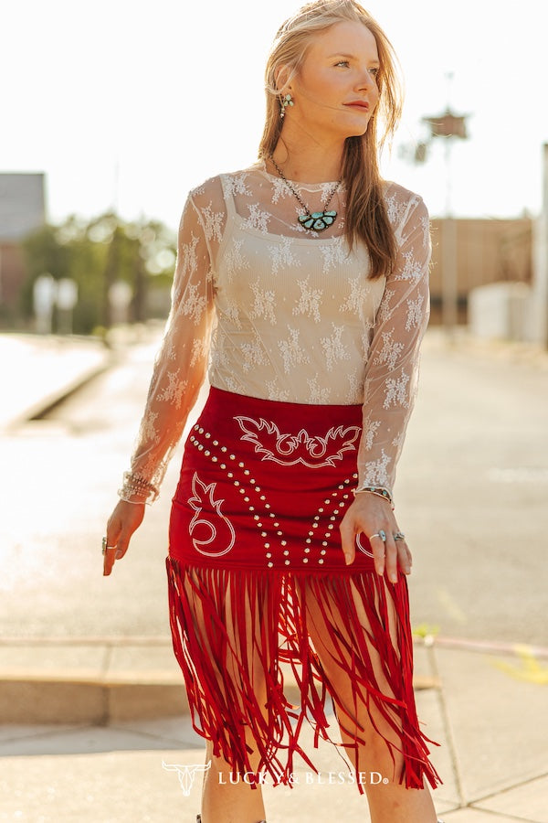 IVORY LACE LONG SLEEVE STRETCH TOP