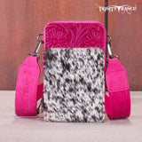 Trinity Ranch Genuine Hair-On Cowhide /Tooled Collection Phone Purse with Coin Pouch -Hot Pink