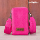 Trinity Ranch Genuine Hair-On Cowhide /Tooled Collection Phone Purse with Coin Pouch -Hot Pink