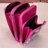 Trinity Ranch Genuine Hair-On Cowhide /Tooled Collection Phone Purse with Coin Pouch -Hot Pink