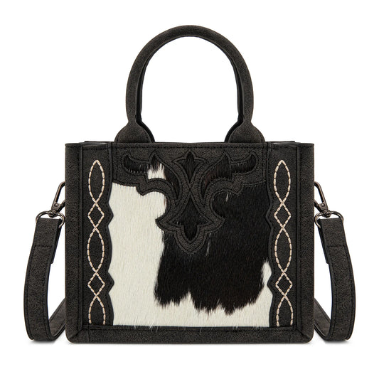 Trinity Ranch Western Hair-On Cowhide Mini Tote/Crossbody - Black