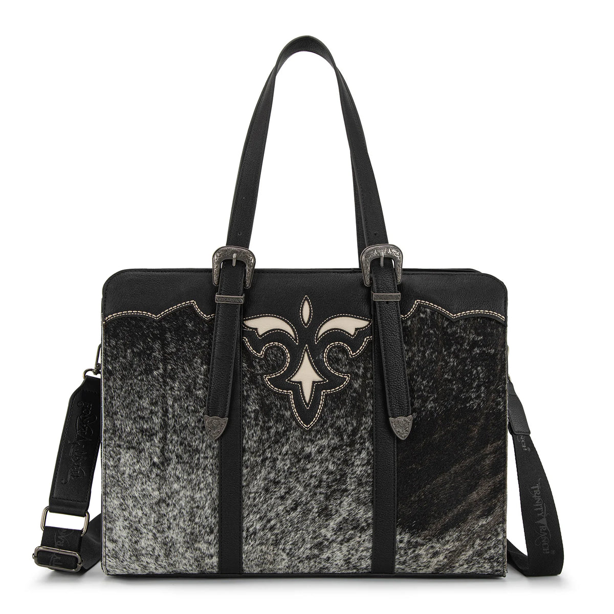 Trinity Ranch Genuine Cowhide Carry-All Cowhide Concealed Carry Large Tote /Crossbody - Black