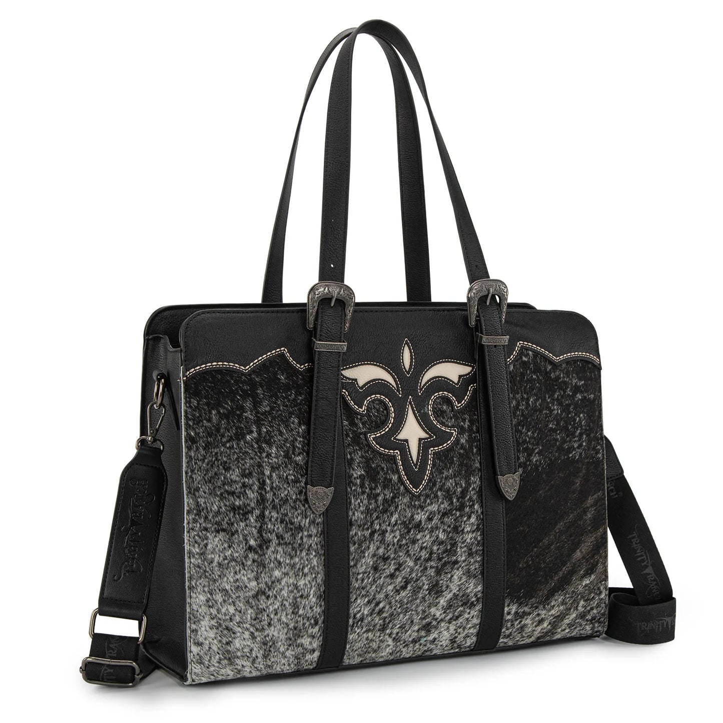 Trinity Ranch Genuine Cowhide Carry-All Cowhide Concealed Carry Large Tote /Crossbody - Black